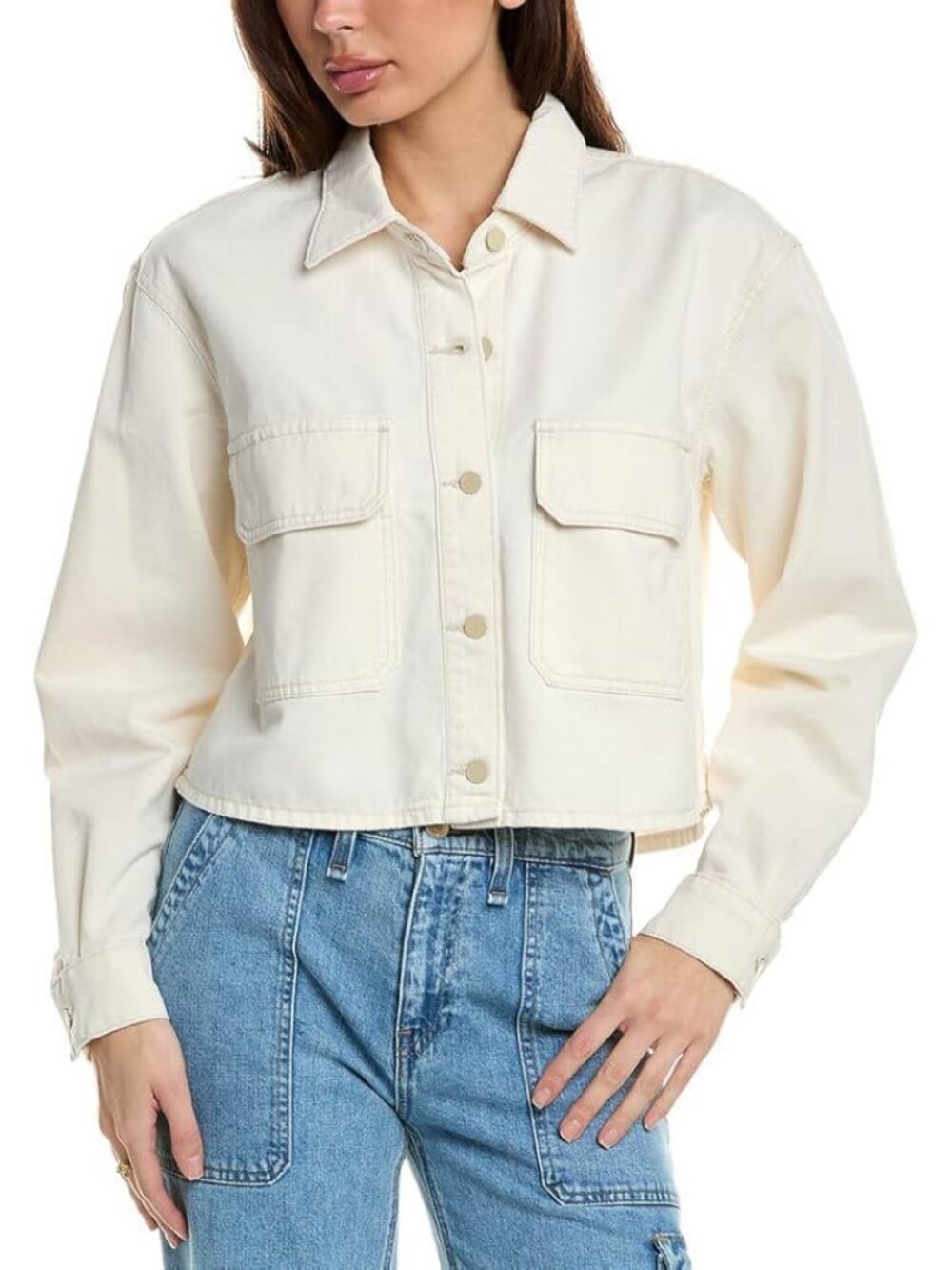Hudson Jeans Women's Cropped Oversized BTN Down Shirt Jacket, cream, Size M